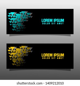 Abstract black banner technology concept design. Glossy gold and blue color
