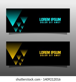 Abstract black banner technology concept design. Glossy gold and blue color