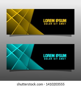 Abstract black banner technology concept design. Glossy gold and blue color