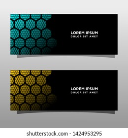 Abstract black banner technology concept design. Glossy gold and blue color