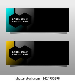 Abstract black banner technology concept design. Glossy gold and blue color