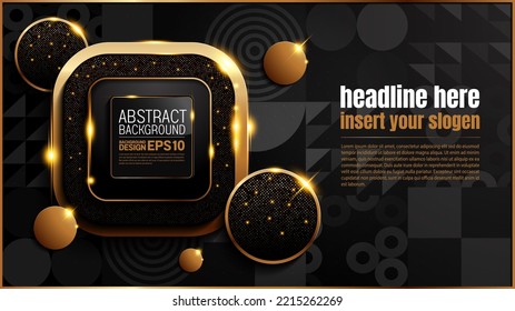 abstract black bauhaus style, golden sparkle background, luxury image design, overlap shadow, circle square triangle art design for illustration 3840 x 2160 monitor size for banner template.