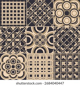Conjunto de Vector de fondo adornado Abstractas de azulejos de cerámica negra y beage.