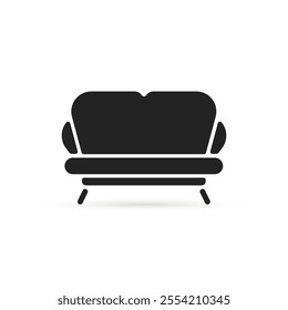 abstract black big sofa or couch icon. flat simple style trend modern logotype graphic art design element isolated on white. concept of interior item for home or office and furniture shopping