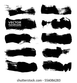 Abstract black big textured strokes  isolated on a white background