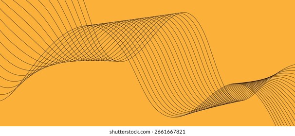 Arte de diseño de línea de onda lisa de mezcla negra abstracta en naranja adecuado para el fondo.