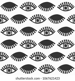 Abstract black blinking feminine eyes with lashes pattern on white background