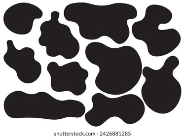 Manchas negras abstractas, manchas líquidas, manchas sin forma, silueta fluida