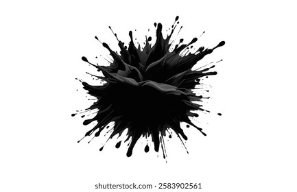 Abstract black blot, made with broad brushstrokes. Bright, juicy colors create a dynamic effect on a white background, adding artistic accent and energy