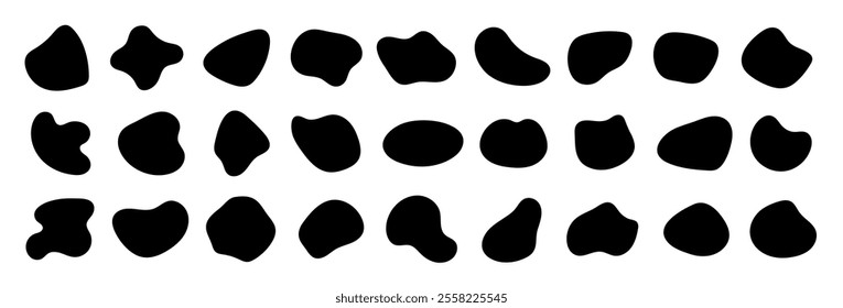 Abstract black blotch shape. Set of modern graphic vector elements. Basic stains isolated elements on white background. Irregular blotch shapes flat style design fluid.