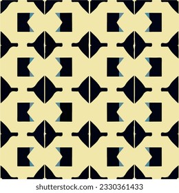 Abstract black and blue art deco pattern against a vibrant yellow backdrop produces a captivating repeating fabric pattern with a modern twist.