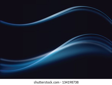 Abstract black and blue background with waves. vector