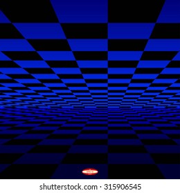 abstract black blue chess board with perspective with reflection isolated on dark background. vector illustration