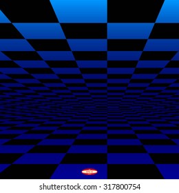 abstract black blue chess board with perspective with reflection isolated on dark background. vector illustration