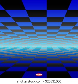 abstract black blue chess board with perspective with reflection isolated on dark background. vector illustration