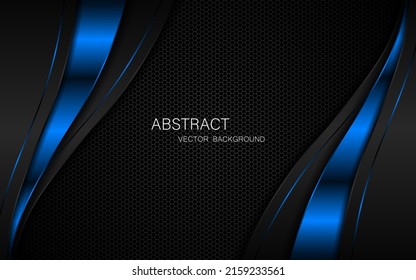 Abstract black and blue curves with blue glow lines on dark steel mesh background. with free space for design. modern technology innovation concept background
