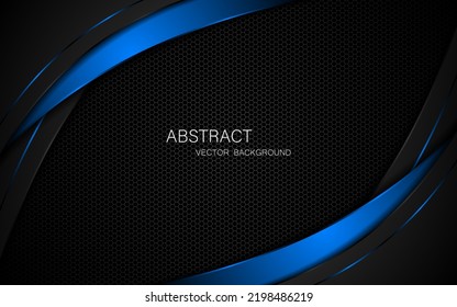 Abstract black and blue curves with blue glow lines on dark steel mesh background. with free space for design. modern technology innovation concept background

