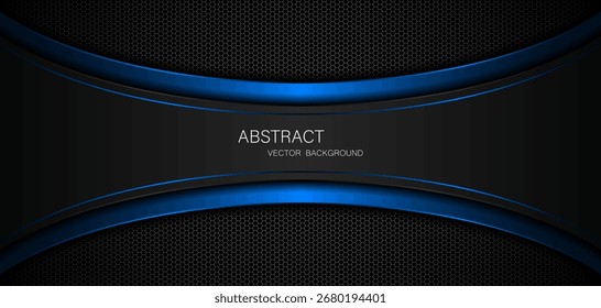 Abstrakte schwarze und blaue Kurven mit blauen Linien auf dunklem Stahlgitterhintergrund. mit Freiraum für Design. Moderne Technologie - Innovationskonzept - Hintergrund	