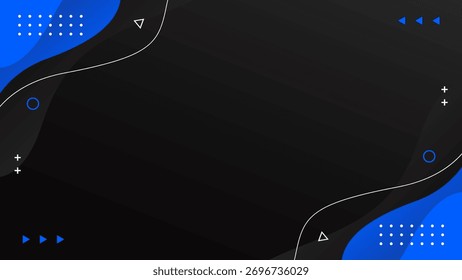 Abstract black and blue fluid wave background with geometric shapes. Modern dynamic wallpaper. Template banner background for sales, business, ads, events, websites, and pages