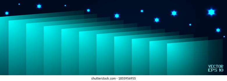 Abstract Black and Blue Geometric Pattern with Squares. Bright Futuristic Lighting. Vector. 3D Illustration