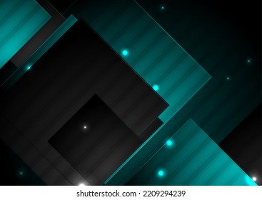 Abstract black blue glowing shiny squares tech background. Geometry vector design