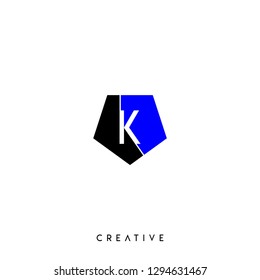 abstract black and blue K logo letter in geometric pentagon shape design concept