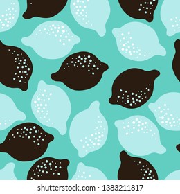 abstract black and blue lemons tossed repeating pattern