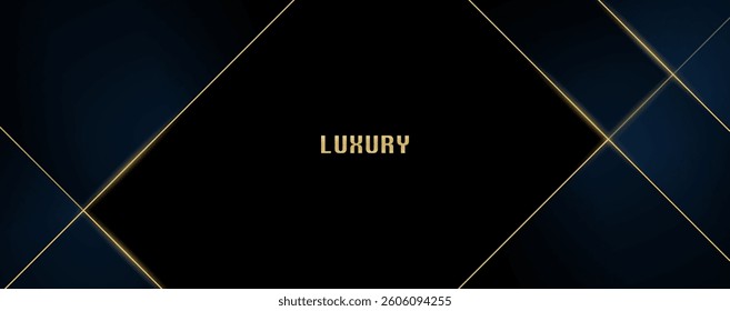 Abstract black and blue luxury background with glowing gold modern lines, creating an elegant and sophisticated artistic design.