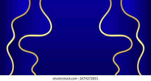 Abstract black and blue luxury vector background with abstract wave gold, Wave style luxury background
