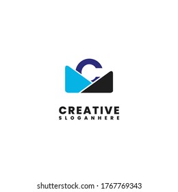 abstract black and blue modern C logotype design concept.