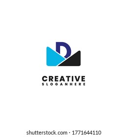 concepto de diseño de logotipo D moderno en negro y azul abstracto.