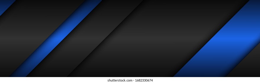 Abstract black and blue modern material header. Technology banner. Vector abstract widescreen background