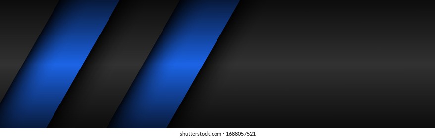 Abstract black and blue modern material header. Technology banner. Vector abstract widescreen background