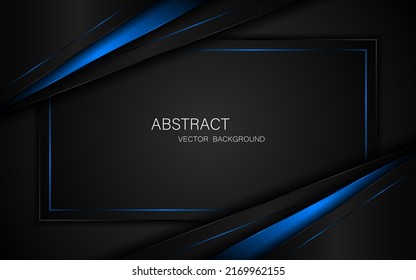Abstract black and blue polygon with blue glow lines on black background with free space for design.
