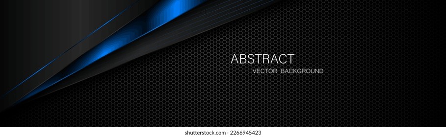 Resumen de polígono negro y azul con líneas de resplandor azul sobre fondo de malla de acero oscuro con espacio libre para el diseño. antecedentes de concepto de innovación tecnológica moderna	