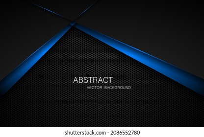 Resumen de polígonos negros y azules superpuestos sobre fondo de malla de acero oscuro con espacio libre para el diseño. antecedentes de concepto de innovación tecnológica moderna
