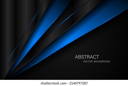 Resumen de polígonos negros y azules superpuestos sobre fondo de malla de acero oscuro con espacio libre para el diseño. antecedentes de concepto de innovación tecnológica moderna
