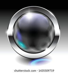 Abstract black and blue round background with a silver frame, with space for your text. Vector illustration.