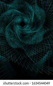 Abstract Black and Blue Striped Pattern. Bright Spiral Flower Isolated on Black Background. Spider Web. Vector. 3D Illustration