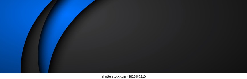 Abstract black and blue wave vector banner with blank space for your text. Dark overlayp layer papers header. Modern corporate design background vector illustration