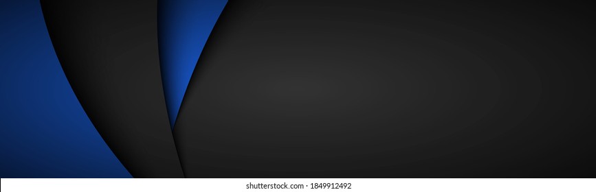 Abstract Black And Blue Wavy Header. Modern Corporate Desing Banner. Overlap Sheets Of Paper Layers