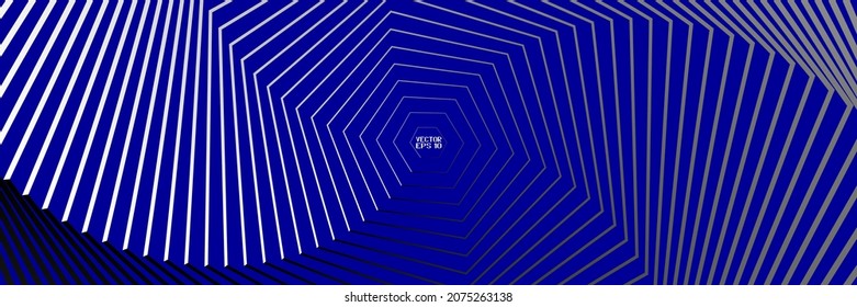 Abstract Black, Blue and White Pattern with Stairs. Spiral Textured Tunnel. Geometric Psychedelic Background. Vector. 3D Illustration