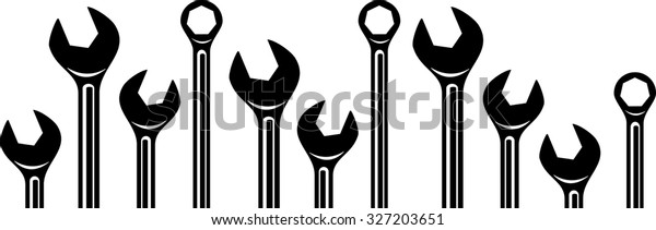 Abstract black border of
iron wrenches