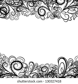 Abstract Black Border Like As Lace Against The White Background. Pattern Contains Place For Your Text.
