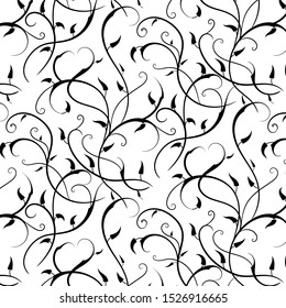 Abstract black Branches with  leaves  pattern on white  background. 