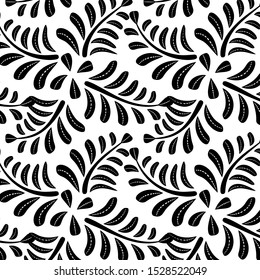 Abstract black Branches with  leaves  pattern on white  background. 