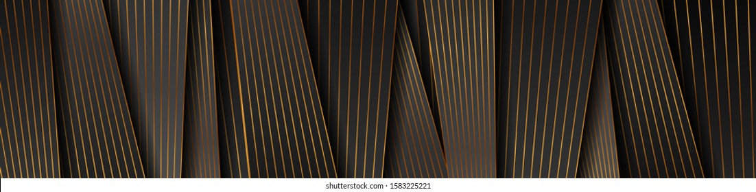 Abstract black bronze corporate banner design with stripes and lines. Golden deluxe background. Vector illustration