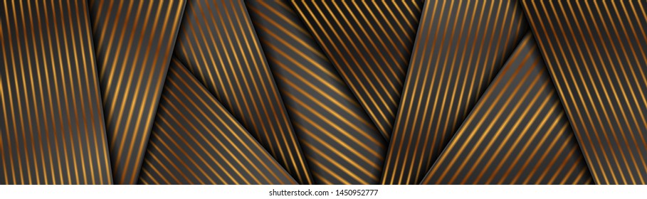 Abstract black and bronze corporate header banner with smooth lines. Golden deluxe background. Vector illustration design