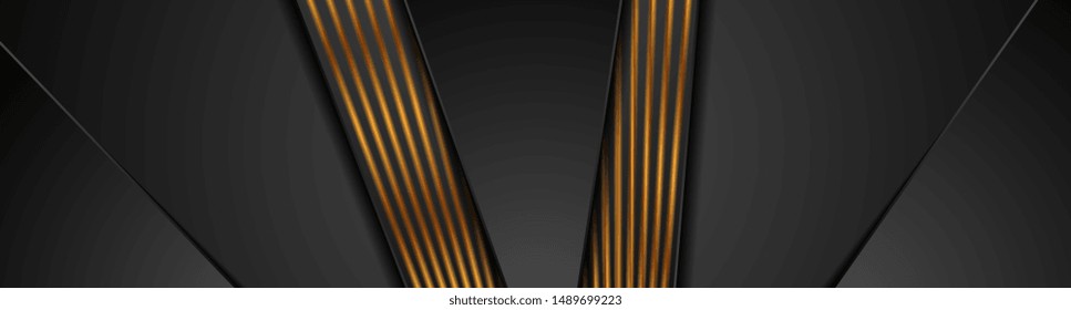 Abstrakter Schwarz-Bronze-Corporate-Header-Banner mit glatten Linien. Golden Deluxe Hintergrund. Vektorgrafik-Design