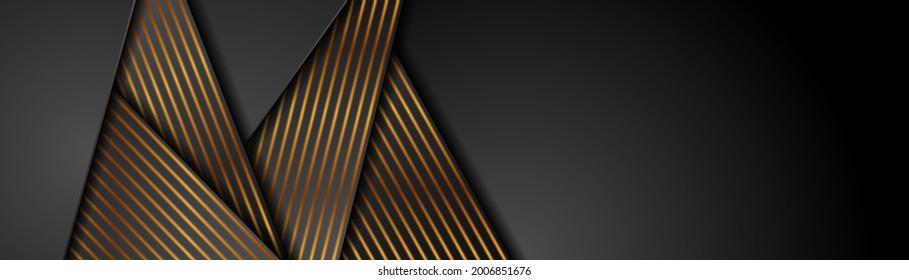 Abstract black and bronze corporate header banner with smooth lines. Golden deluxe background. Vector illustration design